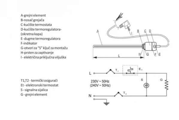 GREJAČ GT 900W CRNI SPIRA.KABL