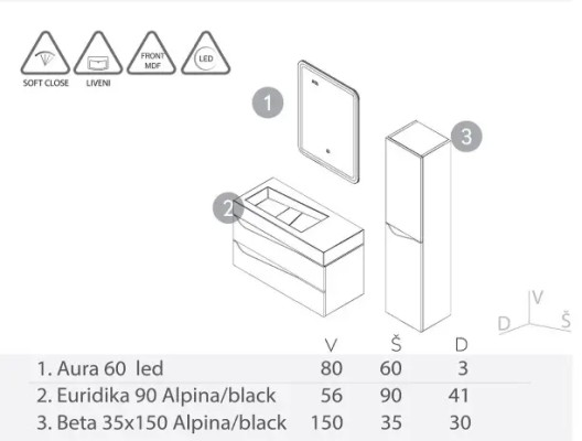 ORMARIĆ EURIDIKA 90 ALPINA/BL.