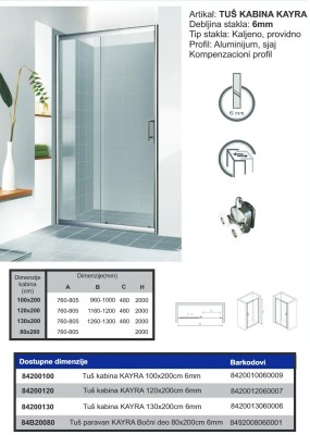 PARAVAN KAYRA 120X200cm 6mm