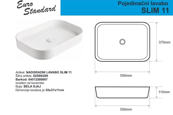 LAVABO SLIM 11 E-6451 BELI SJ.