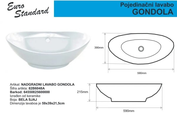 LAVABO GONDOLA E-6048A WHITE